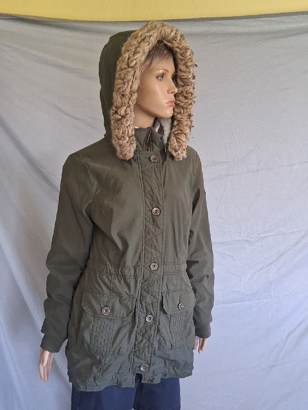 Hollister Olive Green Utility Parka with Faux Fur Hood